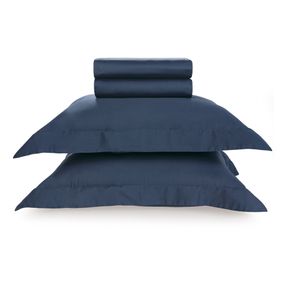 Jogo de Cama Queen Karsten 270 Fios Cetim 100% Algodão Domos Marinho