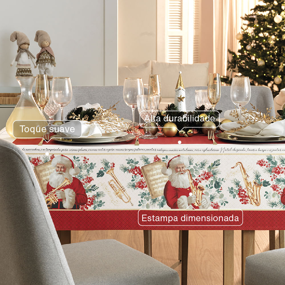 Toalha de Mesa de Natal Retangular Karsten 8 Lugares Noel Musical - Karsten Oficial Toalha de Mesa de Natal Retangular Karsten 8 Lugares Noel Musical - Karsten Oficial