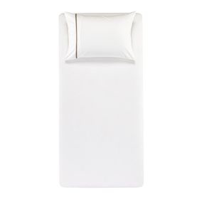 Lençol com Elástico Solteiro Karsten 180 Fios Percal 100% Algodão com Fronha Liam Branco com Filete Taupe