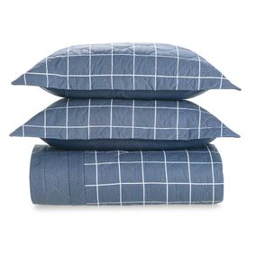 Colcha/Cobre Leito Queen Karsten com 2 Porta Travesseiros 150 Fios Percal 100% Algodão Grid