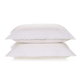 Fronha 2 Peças 200 Fios Bordado Antônia Branco/Branco