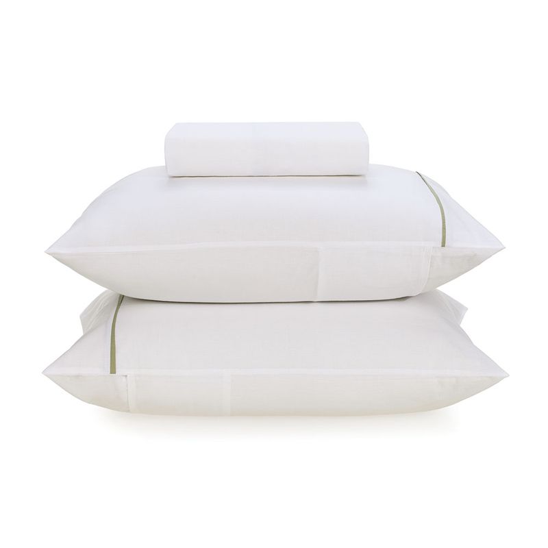 Lencol-Queen-com-Elastico-e-Fronhas-Percal-100--Algodao-Noah-Branco-Verde-Cha