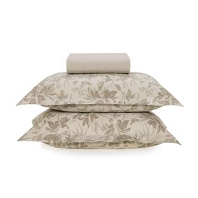 Lençol Queen com Elástico e Fronhas Estampadas 200 Fios Blenda Branco/Taupe