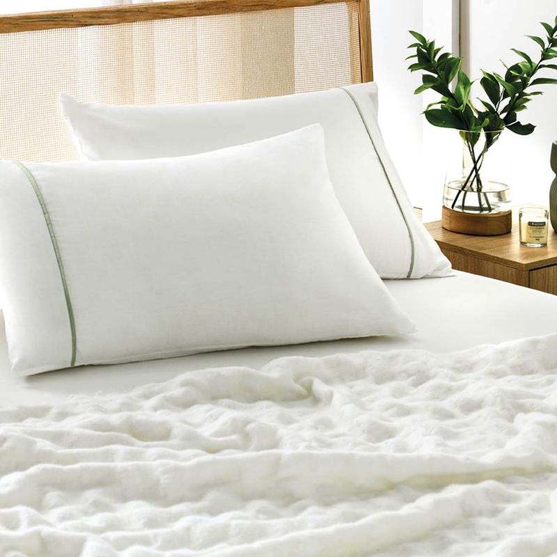 Lencol-Queen-com-Elastico-e-Fronhas-Percal-100--Algodao-Noah-Branco-Verde-Cha