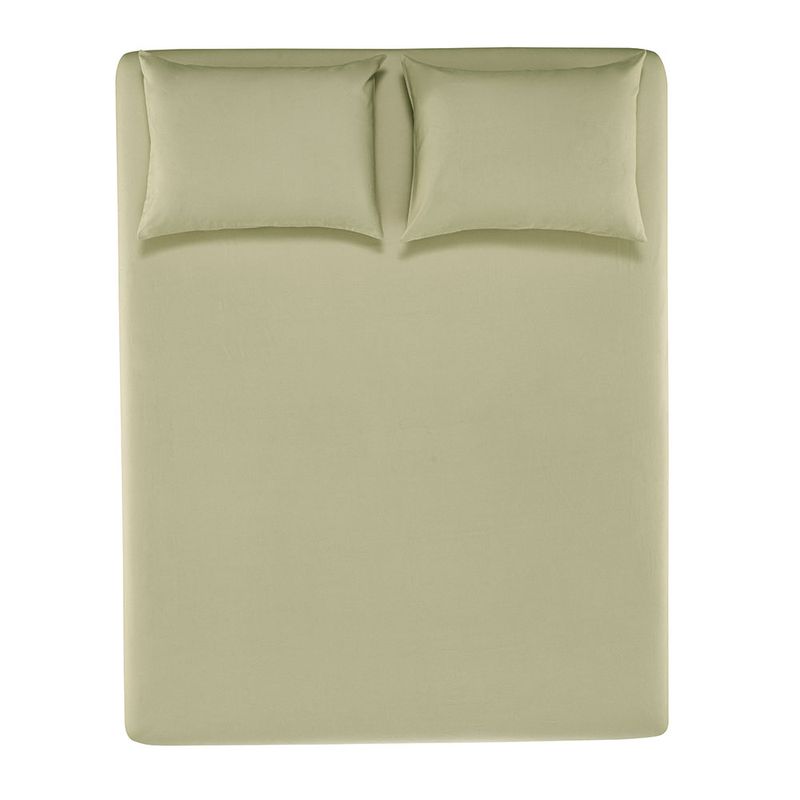 Lencol-Queen-com-Elastico-e-Fronhas-Percal-100--Algodao-Matiza-Verde-Cha
