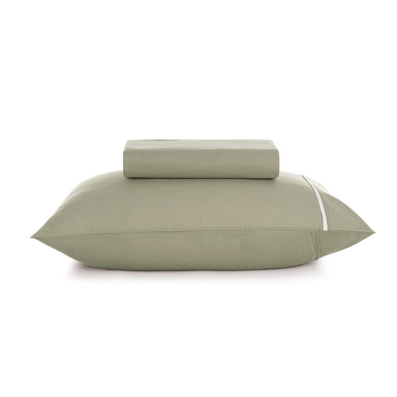 Lencol-Solteiro-com-Elastico-e-Fronha-100--Algodao-Noah-Verde-Cha-Branco