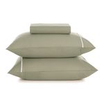 Lencol-Queen-com-Elastico-e-Fronhas-100--Algodao-Noah-Verde-Cha-Branco