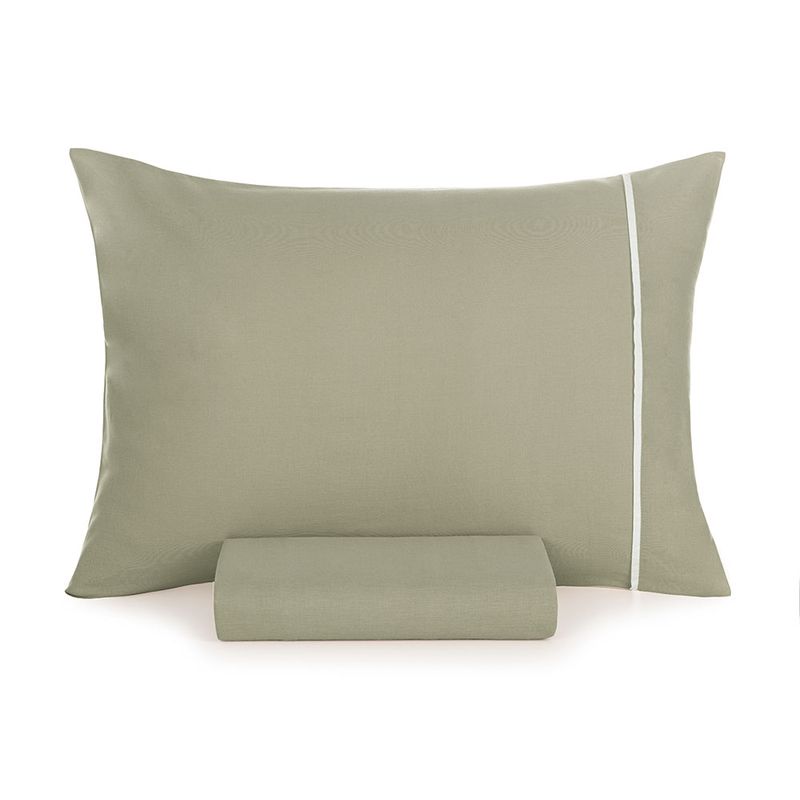Lencol-Queen-com-Elastico-e-Fronhas-100--Algodao-Noah-Verde-Cha-Branco