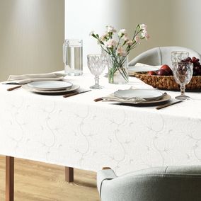 Toalha de Mesa Redonda 4 Lugares Jacquard Melli Branca